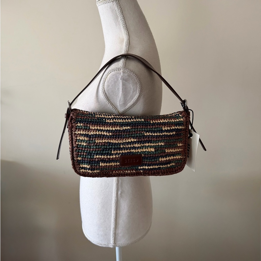Staud Harlow Woven Multicolor Shoulder Bag with Brown Trim & Silver Buckle NWT - Picture 14 of 16